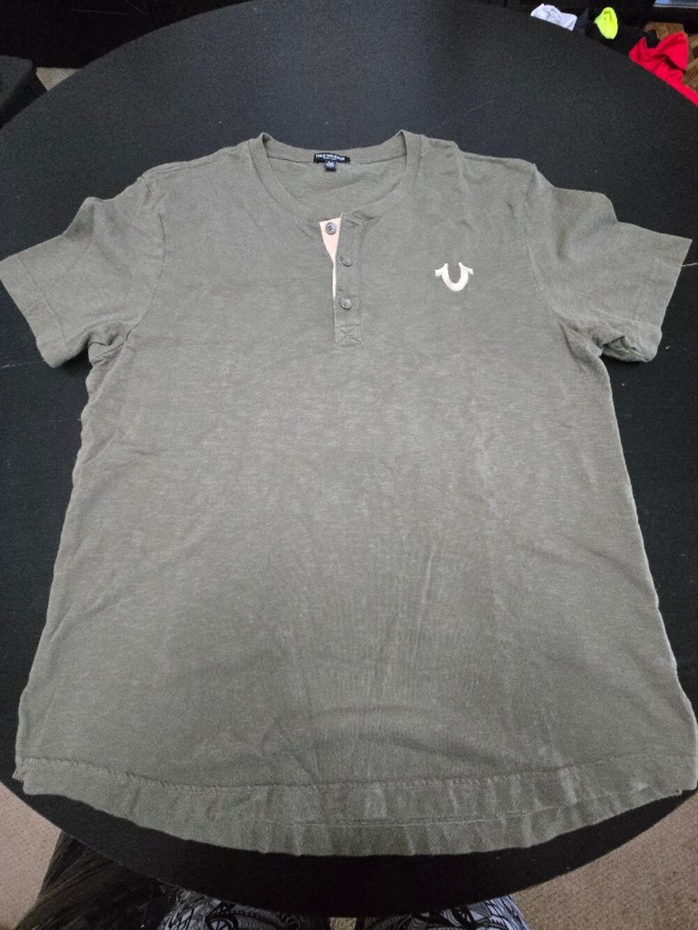 True Religion Olive Green Horseshoe Logo Short Sleeve Henley T Shirt 3XL